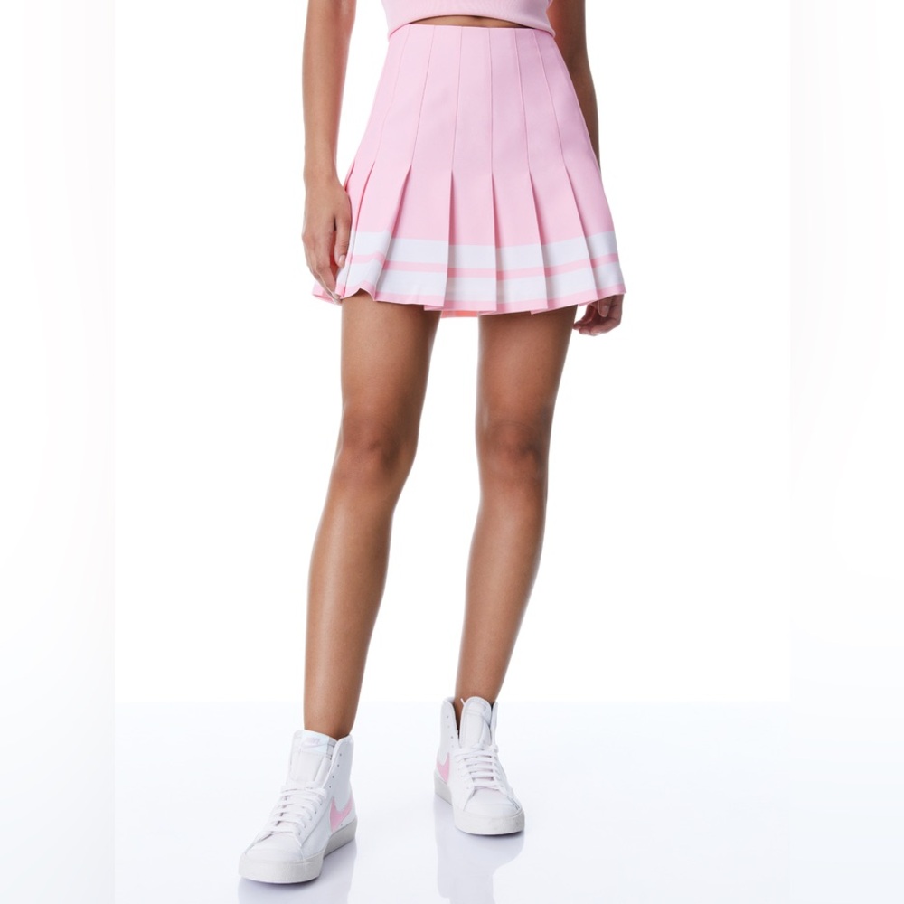 NWT Alice + Olivia Carter Pink Pleated Varsity Striped Mini Skirt 2